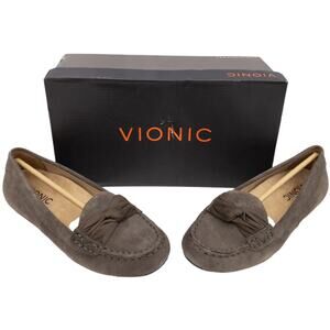 Vionic Women's Taupe Brown Norah Suede Leather Moccasins Bow Orthotic Loafers 5